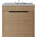 30" Brown Wood Freestanding Double Door Bathroom Vanity With White Sink