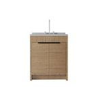 30" Brown Wood Freestanding Double Door Bathroom Vanity With White Sink