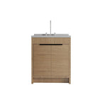 30" Brown Wood Freestanding Double Door Bathroom Vanity With White Sink