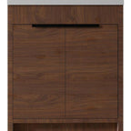 30" Brown Wood Freestanding Double Door Bathroom Vanity With White Sink