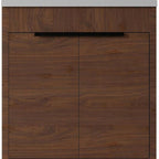 30" Brown Wood Freestanding Double Door Bathroom Vanity With White Sink