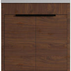 30" Brown Wood Freestanding Double Door Bathroom Vanity With White Sink