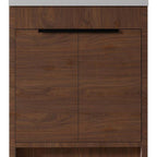 30" Brown Wood Freestanding Double Door Bathroom Vanity With White Sink