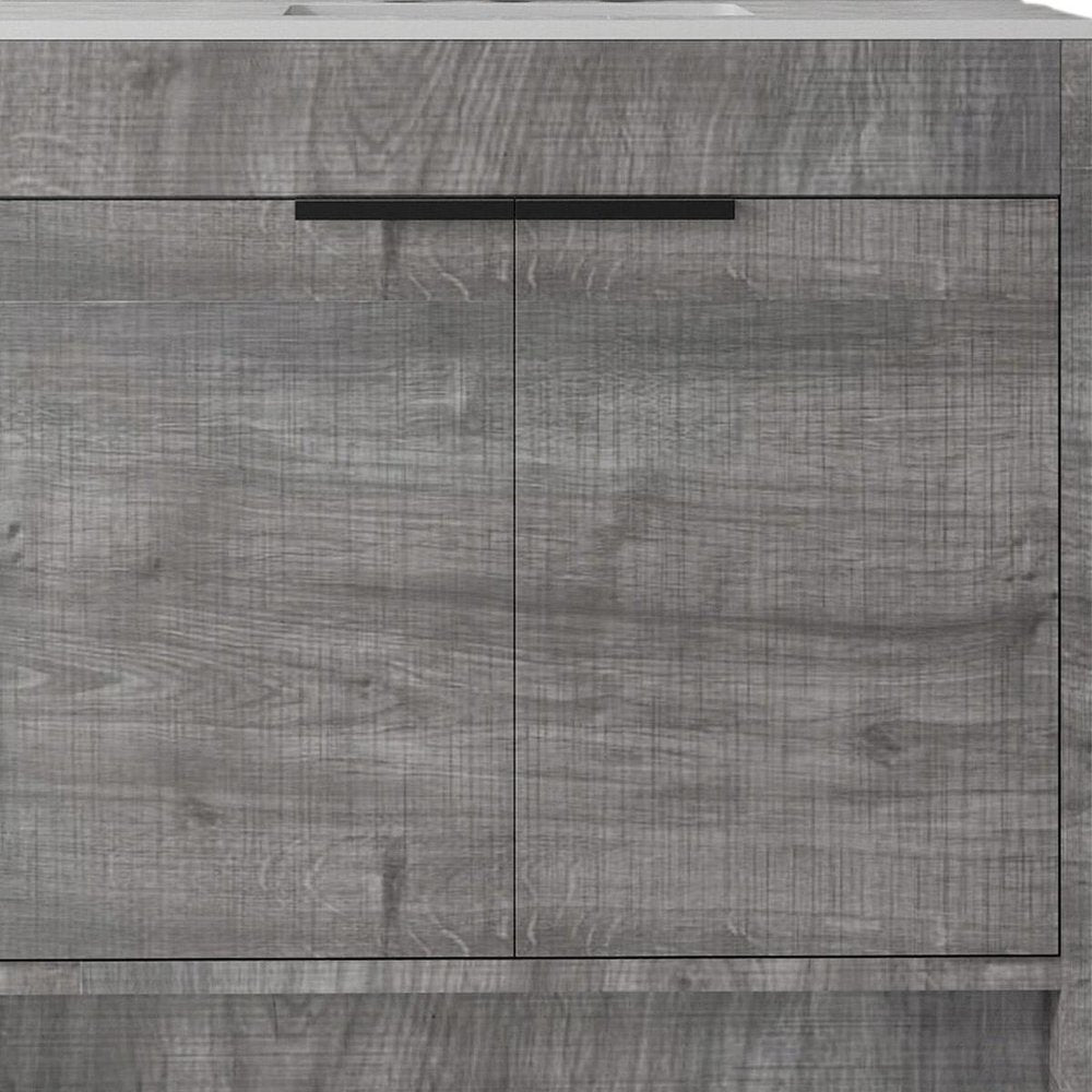 36" Gray Wood Freestanding Double Door Bathroom Vanity With White Sink
