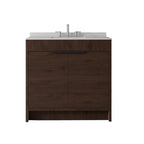 36" Brown Wood Freestanding Double Door Bathroom Vanity With White Sink