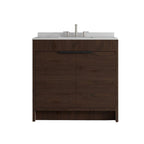 36" Brown Wood Freestanding Double Door Bathroom Vanity With White Sink