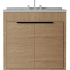 36" Brown Wood Freestanding Double Door Bathroom Vanity With White Sink