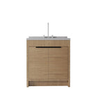 36" Brown Wood Freestanding Double Door Bathroom Vanity With White Sink