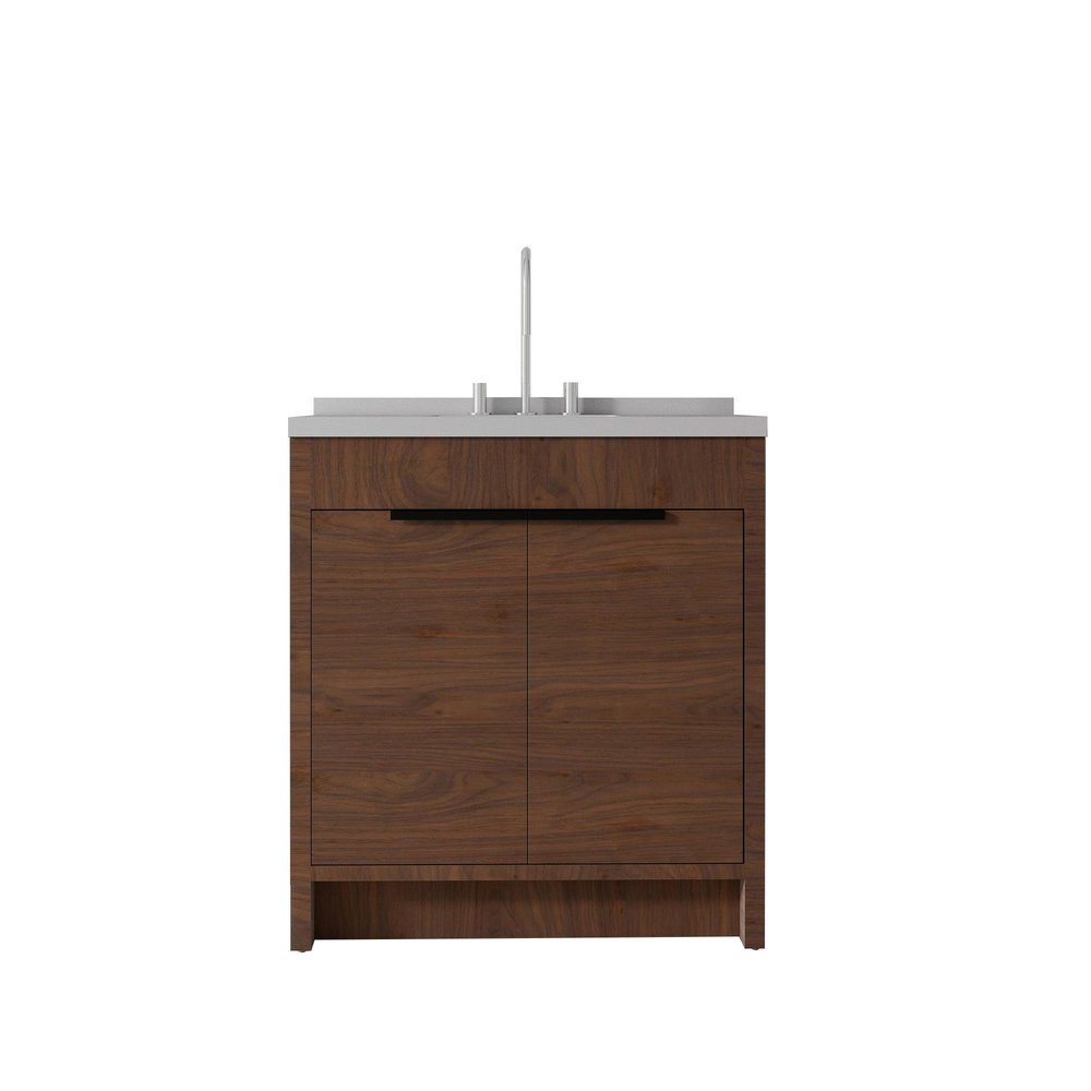 36" Brown Wood Freestanding Double Door Bathroom Vanity With White Sink