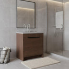 36" Brown Wood Freestanding Double Door Bathroom Vanity With White Sink