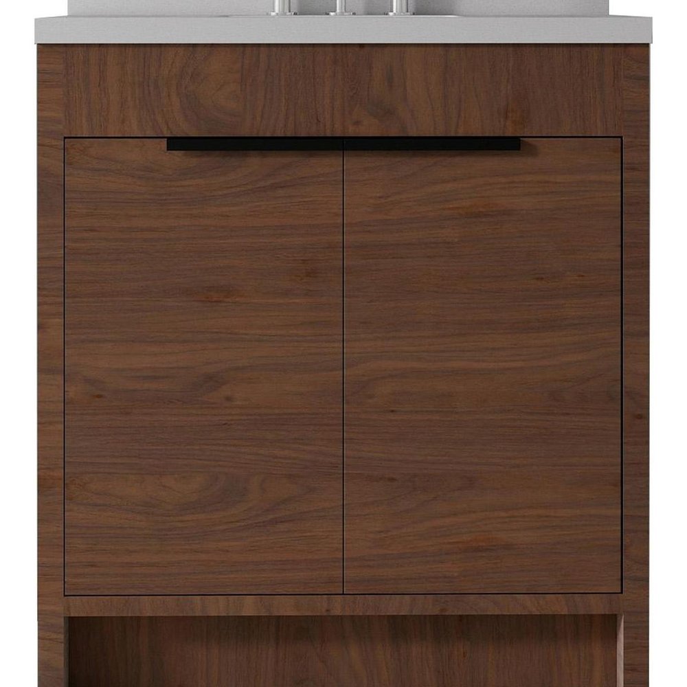 36" Brown Wood Freestanding Double Door Bathroom Vanity With White Sink