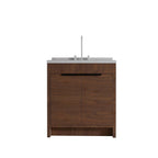 36" Brown Wood Freestanding Double Door Bathroom Vanity With White Sink