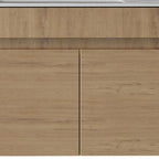 30" Brown Wood Floating Double Door Bathroom Vanity With White Sink
