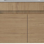 30" Brown Wood Floating Double Door Bathroom Vanity With White Sink