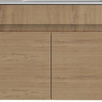 30" Brown Wood Floating Double Door Bathroom Vanity With White Sink