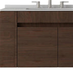 30" Brown Wood Floating Double Door Bathroom Vanity With White Sink