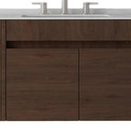 30" Brown Wood Floating Double Door Bathroom Vanity With White Sink