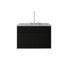 30" Black Wood Floating Double Door Bathroom Vanity With White Sink