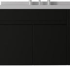 30" Black Wood Floating Double Door Bathroom Vanity With White Sink