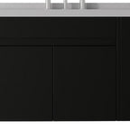 30" Black Wood Floating Double Door Bathroom Vanity With White Sink