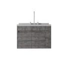 30" Gray Wood Floating Double Door Bathroom Vanity With White Sink