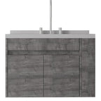 30" Gray Wood Floating Double Door Bathroom Vanity With White Sink
