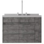 30" Gray Wood Floating Double Door Bathroom Vanity With White Sink