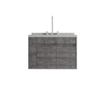 30" Gray Wood Floating Double Door Bathroom Vanity With White Sink