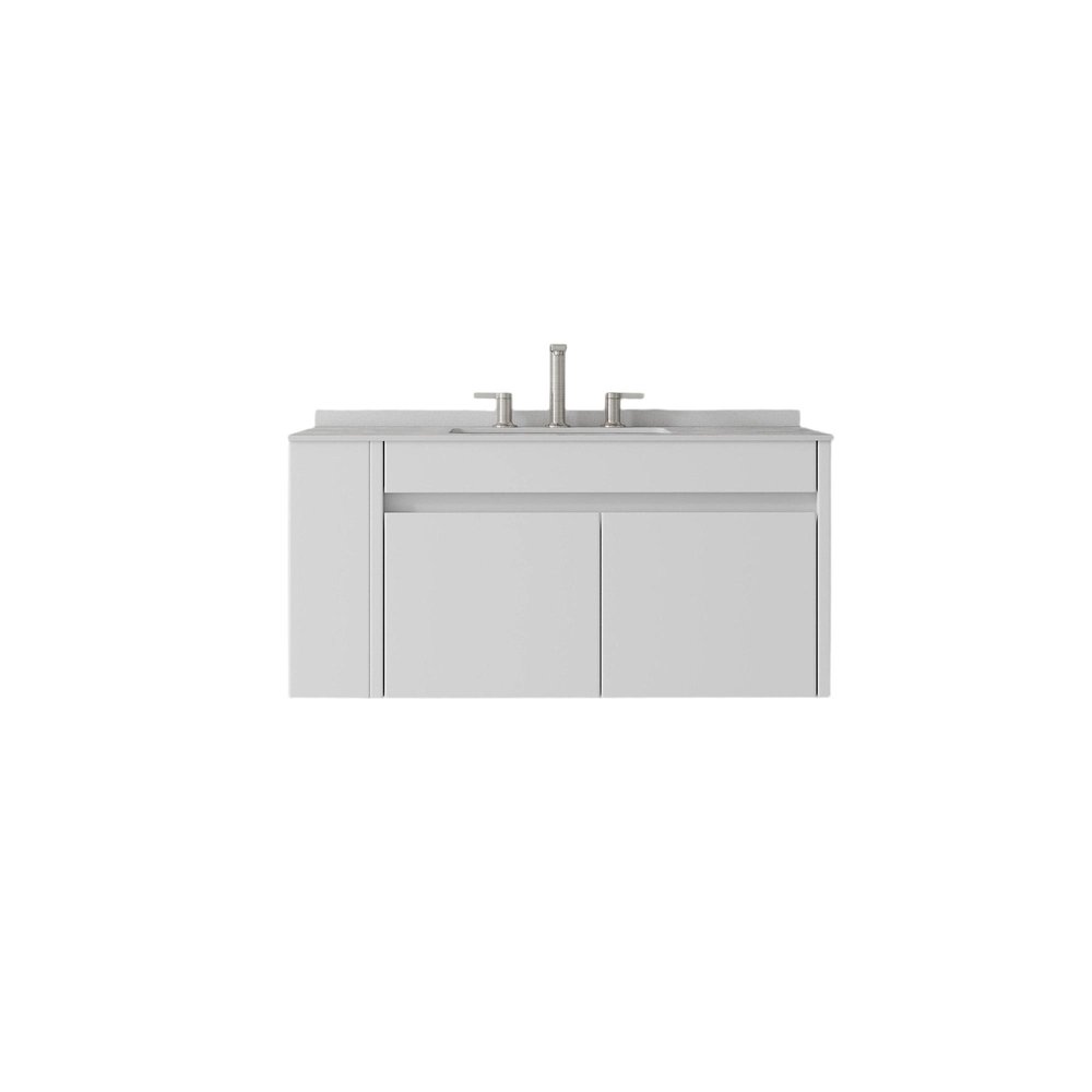 36" White Wood Floating Double Door Bathroom Vanity With Sink