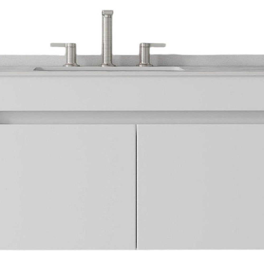 36" White Wood Floating Double Door Bathroom Vanity With Sink