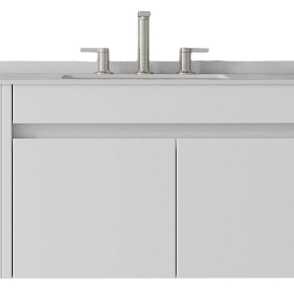 36" White Wood Floating Double Door Bathroom Vanity With Sink