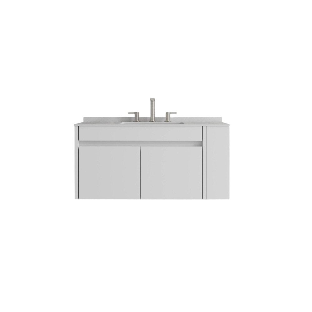 36" White Wood Floating Double Door Bathroom Vanity With Sink
