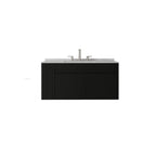 36" Black Wood Floating Double Door Bathroom Vanity With White Sink