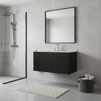 36" Black Wood Floating Double Door Bathroom Vanity With White Sink