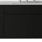 36" Black Wood Floating Double Door Bathroom Vanity With White Sink
