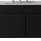 36" Black Wood Floating Double Door Bathroom Vanity With White Sink