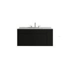 36" Black Wood Floating Double Door Bathroom Vanity With White Sink