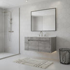 36" Gray Wood Floating Double Door Bathroom Vanity With White Sink