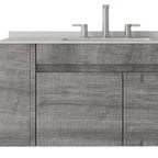 36" Gray Wood Floating Double Door Bathroom Vanity With White Sink