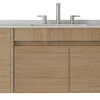 36" Brown Wood Floating Double Door Bathroom Vanity With White Sink