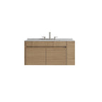 36" Brown Wood Floating Double Door Bathroom Vanity With White Sink
