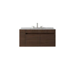 36" Brown Wood Floating Double Door Bathroom Vanity With White Sink