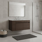 36" Brown Wood Floating Double Door Bathroom Vanity With White Sink