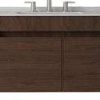 36" Brown Wood Floating Double Door Bathroom Vanity With White Sink