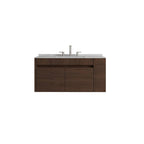 36" Brown Wood Floating Double Door Bathroom Vanity With White Sink