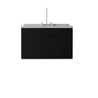 36" Black Wood Floating Double Door Bathroom Vanity With White Sink