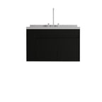 36" Black Wood Floating Double Door Bathroom Vanity With White Sink