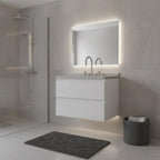 24" White Wood Floating Bathroom Vanity With Sink And Two Drawers