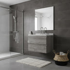 24" Gray Wood Floating Bathroom Vanity With White Sink And Two Drawers