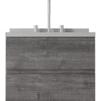 24" Gray Wood Floating Bathroom Vanity With White Sink And Two Drawers